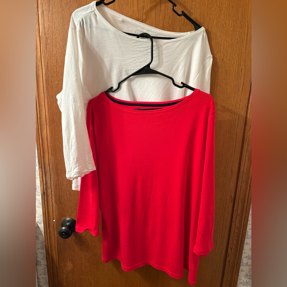 Talbots Set 2 Cotton Pima Women's Red & White 3/4 Sleeve Tees Petite 2X 2XP ❤️